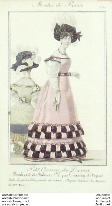 Gravure Mode Courrier des Dames 1825 #  350 (eau forte old Fashion plate)