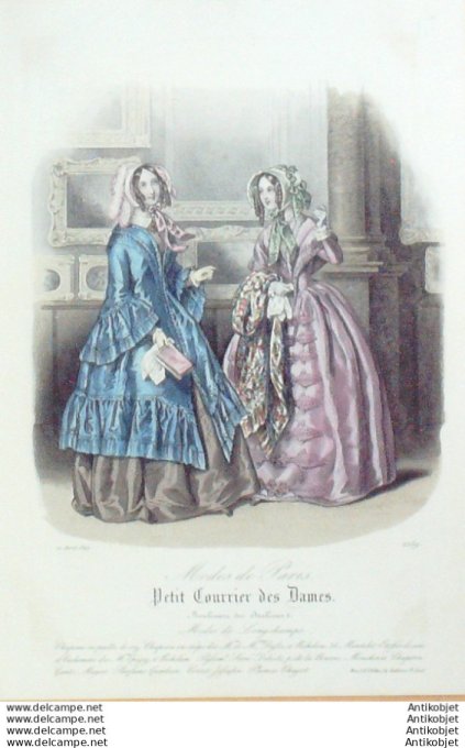Gravure Mode Courrier des Dames 1847 # 2259 (eau forte old Fashion plate)