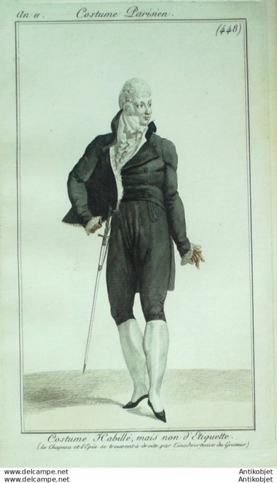 Gravure de mode Costume Parisien 1803 n° 448 (An 11) Costume habillé homme