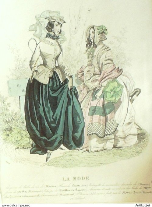 Gravure La mode 1842 # 28 (aquarelle old Fashion plate)