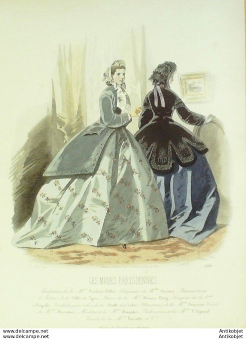 Gravure Les Modes Parisiennes 1863 #1129 Robes & Maison Leclère-Collot