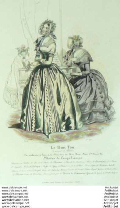 Gravure Mode Le Bon Ton 1843 # 675 (aquarelle old fashion plate)