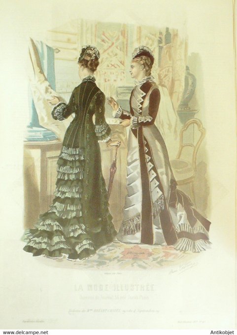 Gravure de mode La Mode illustrée 1877 n°45 (Maison Bréant-Castel)