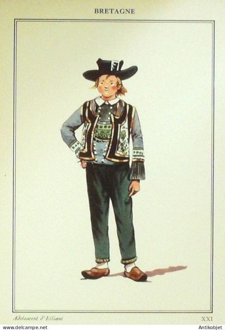 Bretagne Elliant (29) Villageois signé  par P.A Leroux XXème