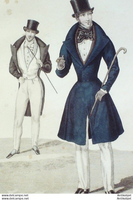 Gravure de mode Costume Parisien 1828 n°2711 Robe de Barèges volants brodés soie