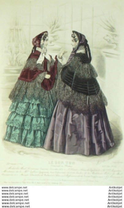 Gravure Mode Le Bon Ton 1852 19 # 34 (aquarelle old fashion plate)