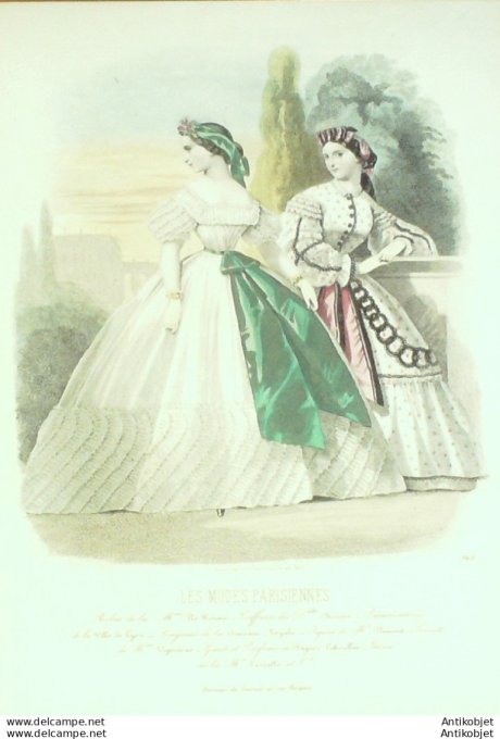 Gravure Les Modes Parisiennes 1861 # 963 Robes de loisirs Maison Plé-Horain