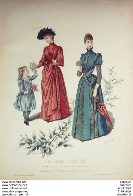 Gravure de mode La Mode illustrée 1890 n°13 (Maison Gradoz)