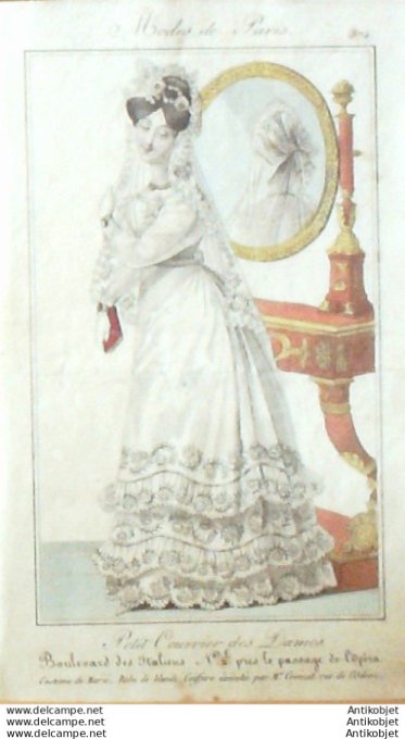 Gravure Mode Courrier des Dames 1825 #  374 (eau forte old Fashion plate)