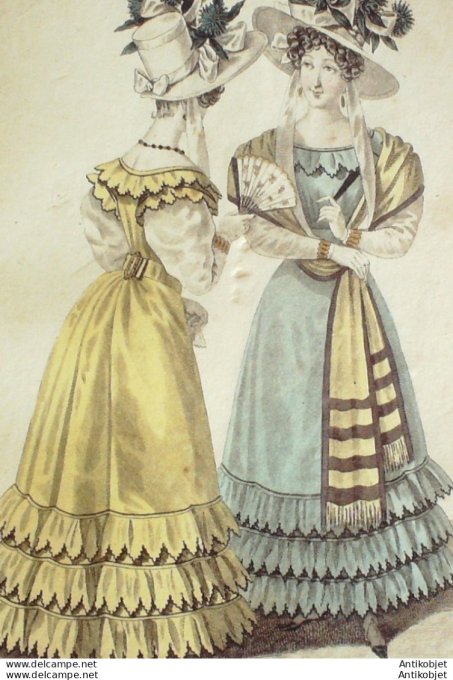 Gravure de mode Costume Parisien 1826 n°2426 Robes de cotepali garnies