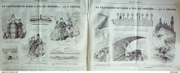 Le Journal Amusant 1880 # 1243 La traversee de Paris a vol de mouche par Pelcoq