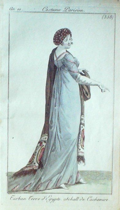 Gravure Mode Costume Parisien 1802 an 10 # 358 (eau forte old Fashion plate