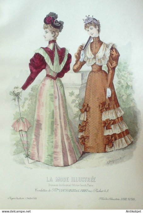 Gravure Mode illustree 1893 # 26 (Old Fashion plate) RARE