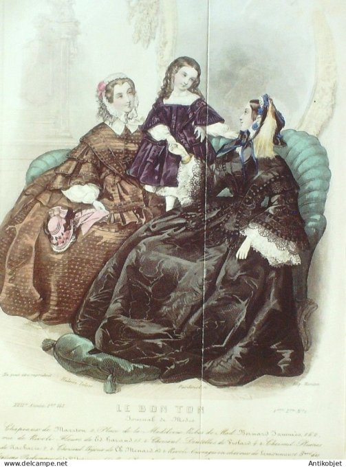 Gravure Mode Le Bon Ton 1856 22 #  1 (aquarelle old fashion plate)