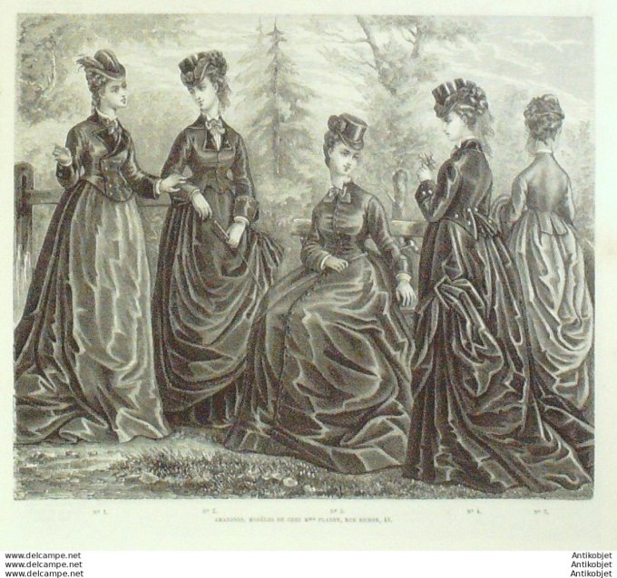 Gravure de mode La Mode illustrée 1874 (Amazones)