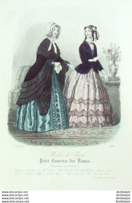 Gravure Mode Courrier des Dames 1847 # 2256 (eau forte old Fashion plate)