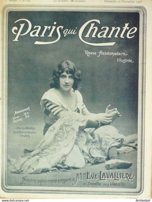 Paris qui chante 1905 n°149 Eve Lavallière nméro Spécial