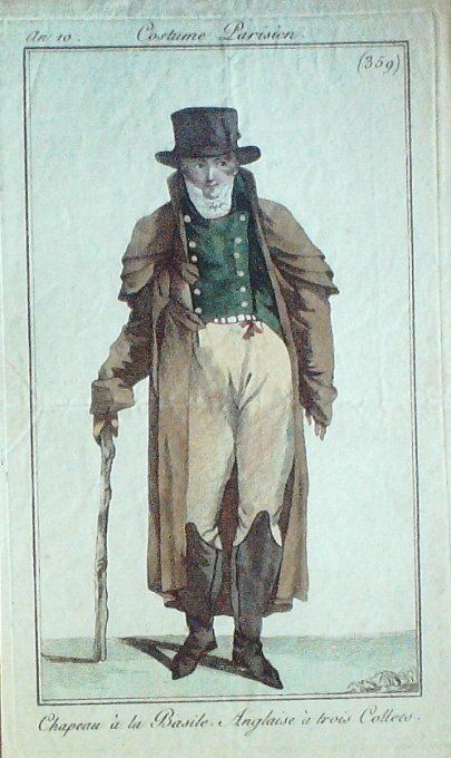 Gravure Mode Costume Parisien 1802 an 10 # 359 (eau forte old Fashion plate