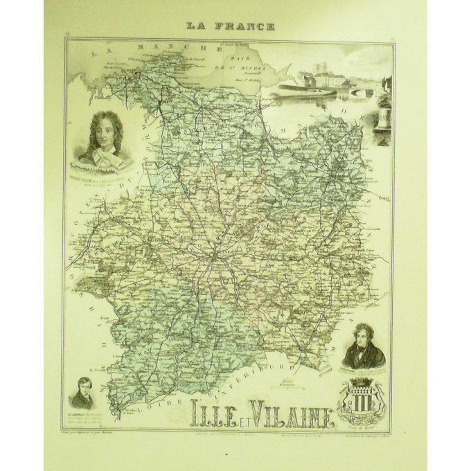 Carte Ile Et Vilaine (35) Rennes Graveur Lecoq Waltner Barbier 1868