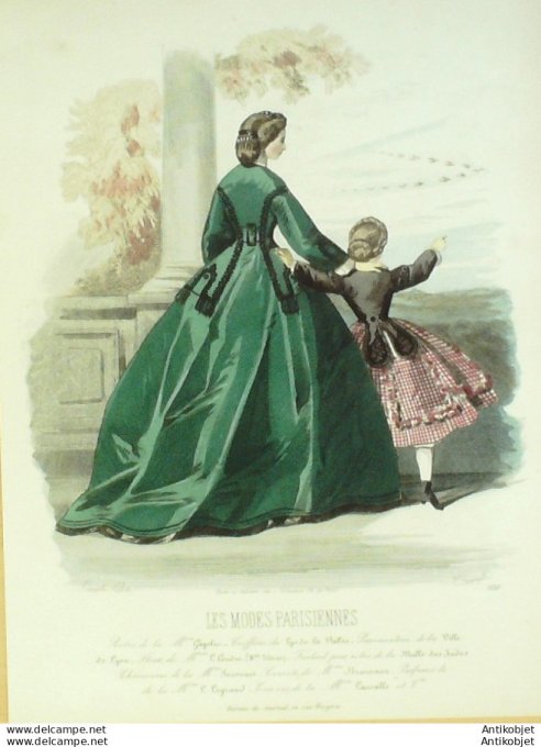 Gravure Les Modes Parisiennes 1863 #1130 Robe velours Maison Cagelin