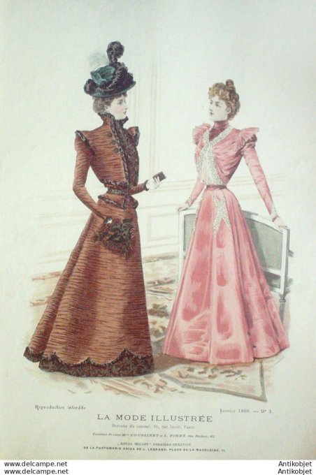 Gravure Mode illustree 1898 #  1 (Old Fashion plate) rare