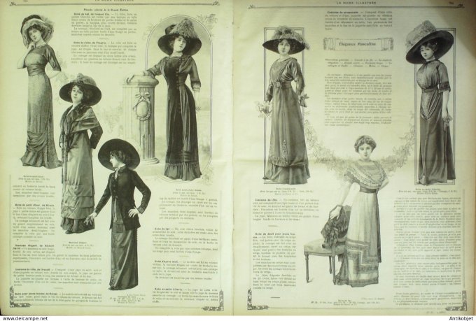 La Mode illustrée journal 1910 n° 48 Toilettes Costumes Passementerie