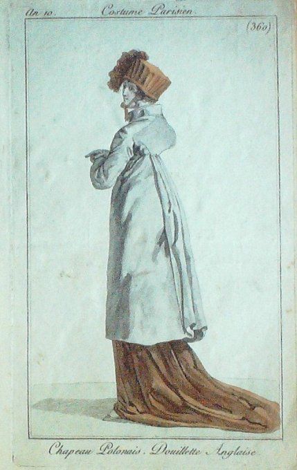 Gravure Mode Costume Parisien 1802 an 10 # 360 (eau forte old Fashion plate