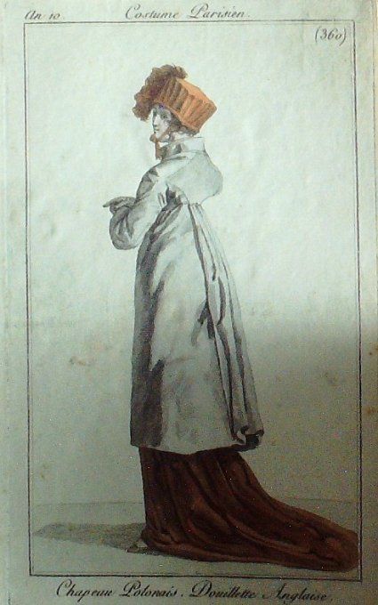 Gravure Mode Costume Parisien 1802 an 10 # 360 (eau forte old Fashion plate