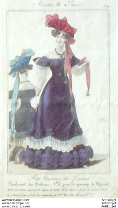 Gravure Mode Courrier des Dames 1825 #  370 (eau forte old Fashion plate)