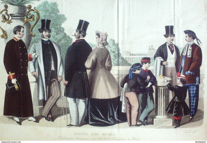 Gravure Mode Musee 1864- 9 (Old Fashion plate) Rare La Chasse