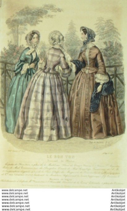 Gravure Mode Le Bon Ton 1852 19 # 28 (aquarelle old fashion plate)
