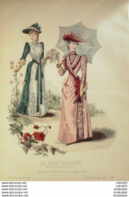 Gravure de mode La Mode illustrée 1890 n°14 (Maison Coussinet)