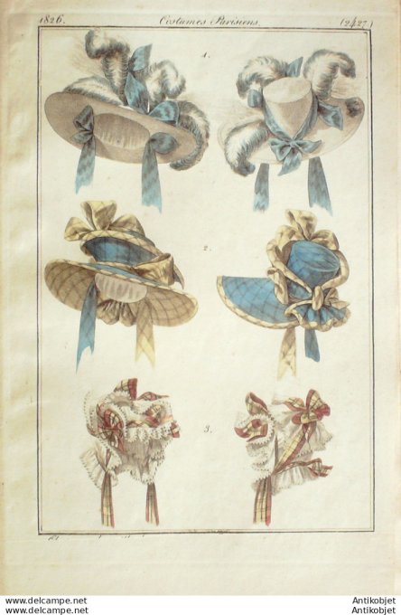 Costume Parisien 1826 # 2427 Toques chapeaux casques
