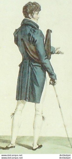 Gravure de mode Costume Parisien 1808 n° 916 Costume homme demi habillé