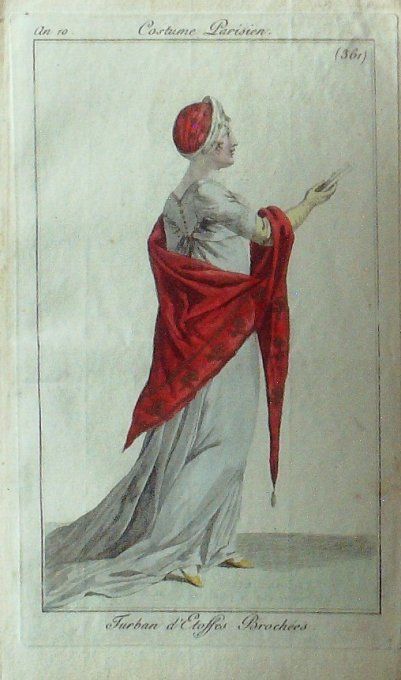 Gravure Mode Costume Parisien 1802 an 10 # 361 (eau forte old Fashion plate
