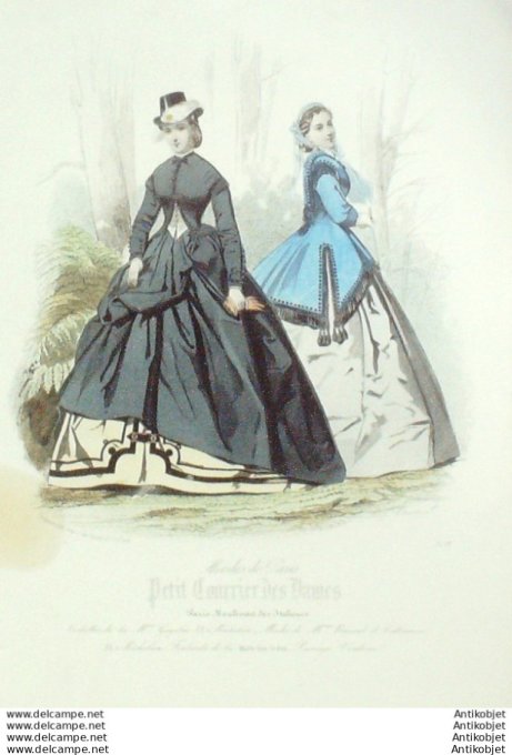 Gravure Mode Courrier des Dames 1869 # 3458 (eau forte old Fashion plate)