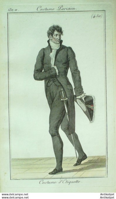 Gravure de mode Costume Parisien 1803 n° 450 (An 11) Costume d'étiquette