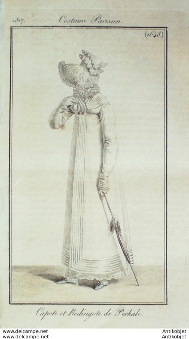 Gravure de mode Costume Parisien 1817 n°1648 Capote et redingote de perkale