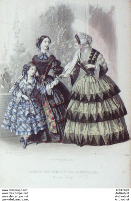 Gravure de mode Journal des Dames Demoiselles 1855 n°336
