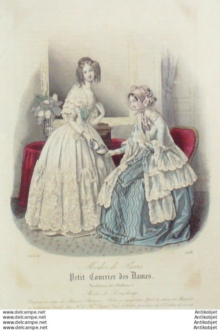 Gravure Mode Courrier des Dames 1847 # 2258 (eau forte old Fashion plate)