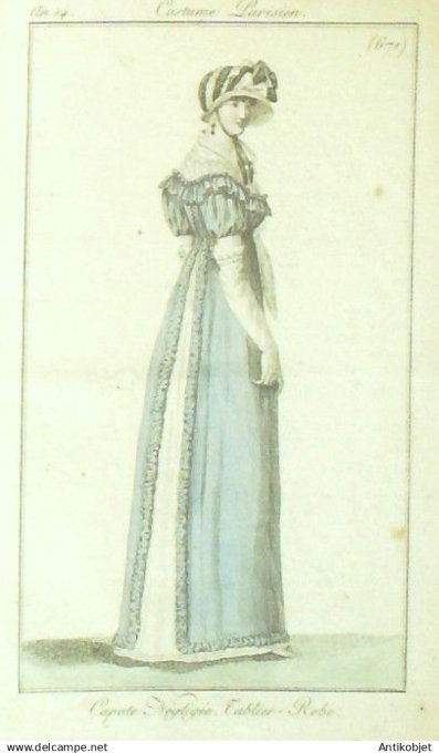 Costume Parisien 1806 an 14 # 671 (eau forte) Capote négligée Tablier