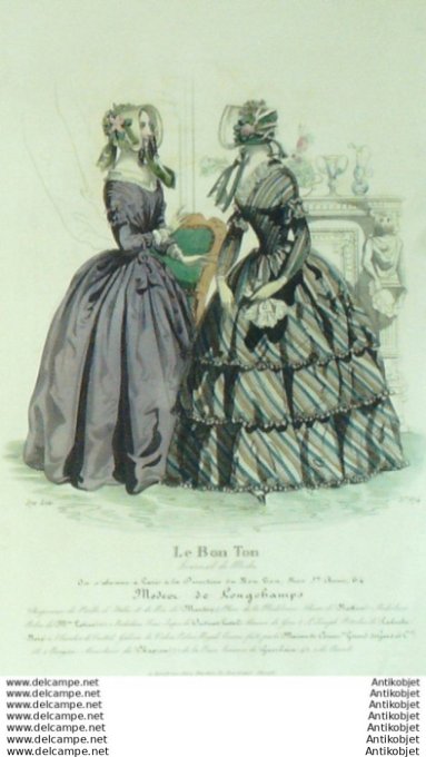 Gravure Mode Le Bon Ton 1843 # 674 (aquarelle old fashion plate)