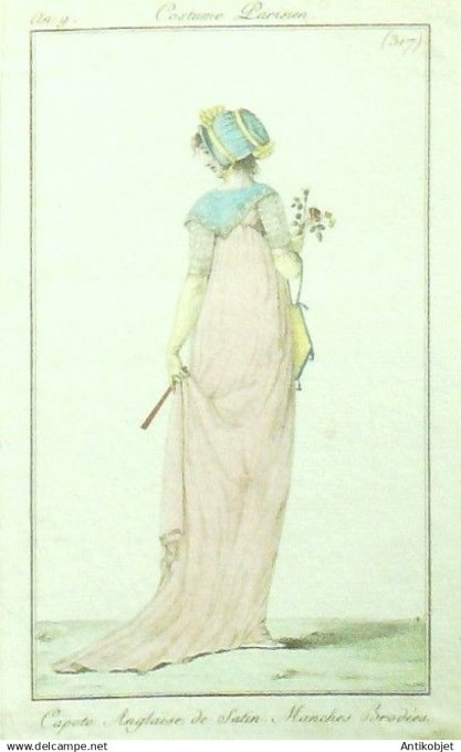 Costume Parisien 1801 an  9 # 317 (eau forte) Capote Anglaise satin