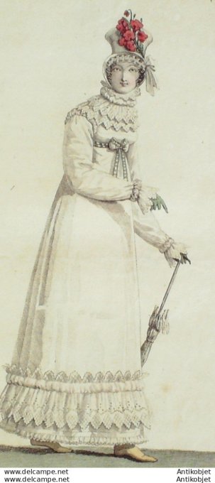 Gravure de mode Costume Parisien 1814 n°1423 Robe perkale