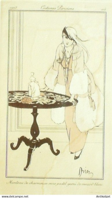 Gravure Mode Costume Parisien 1913 # 114b Drian Etienne (eau forte)