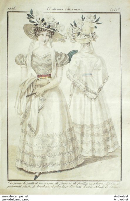 Costume Parisien 1826 # 2428 Robes de Jaconnat schalls de Barèges