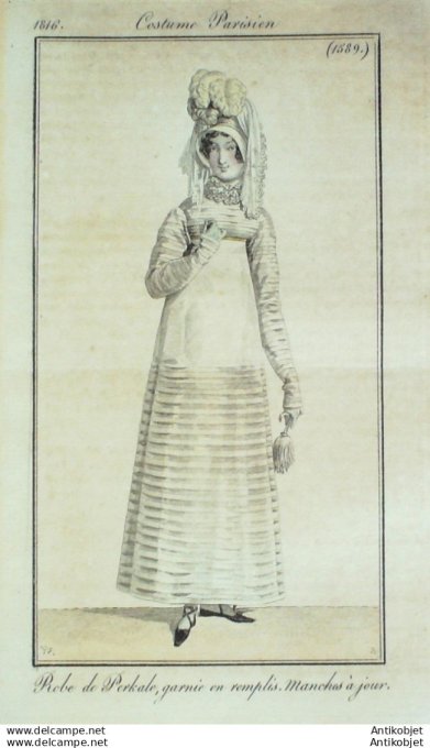 Gravure Mode Costume Parisien 1816 # 1589 (eau forte old Fashion plate