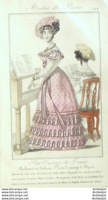 Gravure Mode Courrier des Dames 1825 #  344 (eau forte old Fashion plate)