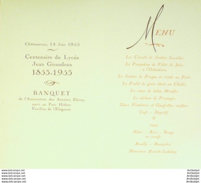 Menu vierge publicitaire Prunellia Cusenier annees 30