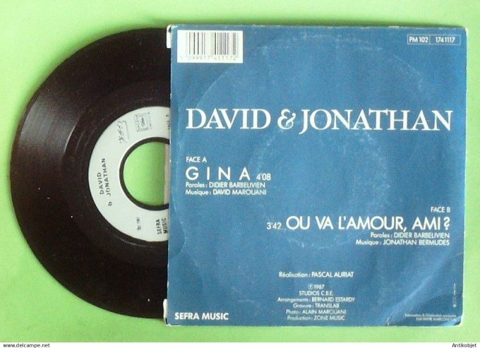 David & Jonathan 45T SP Gina 1987